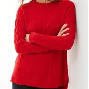 J. Jill Chenille Red Cable Knit Sweater Size L Tall
